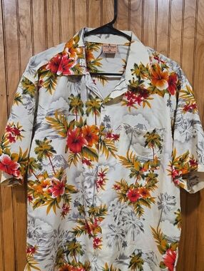 Men's White Tropical Floral Hawaiian Shirt Size XL
